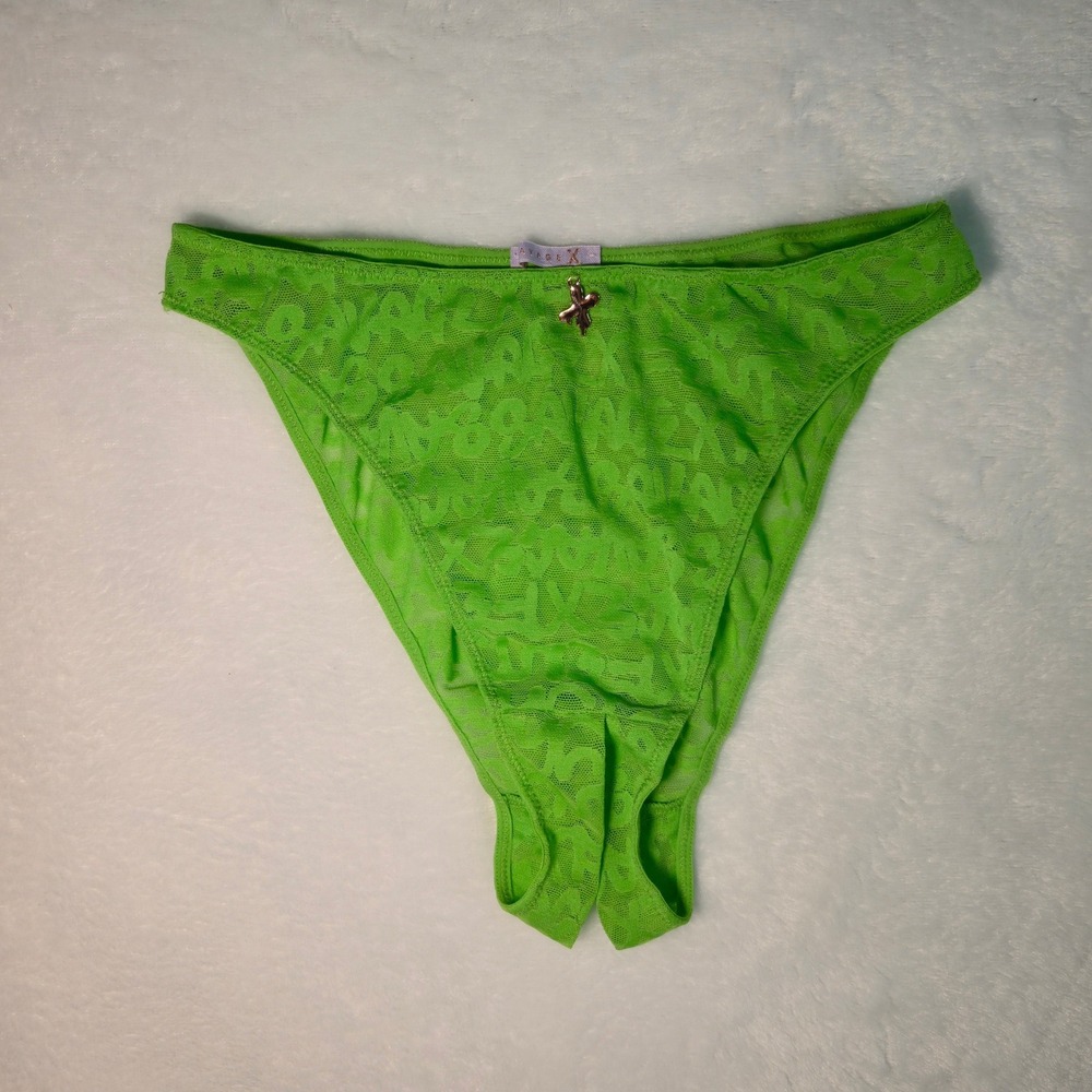 Savage X Fenty Lime Green Logo Lace High-Leg Bikini Crotchless Brief Panty Neon